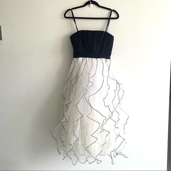 BCBGMAXAZRIA strapless tulle ruffled skirt midi dress off white combo black 6 - Picture 12 of 15